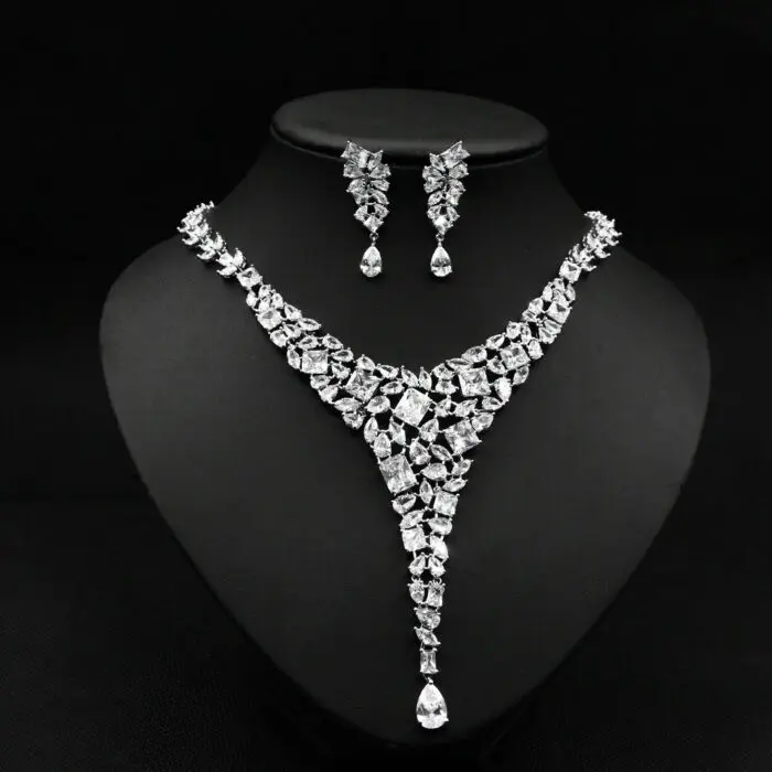 Unicra Bride Silver Necklace Earrings Set Crystal India | Ubuy