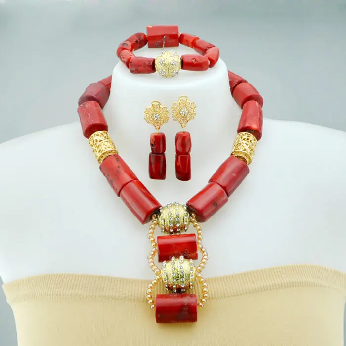 Africanbeads 3 Rows Gold Tone Coral Necklace Bracelet Earrings,Nigerian  Wedding Coral Beads Jewelry Set, Copper Alloy Shell : : Clothing,  Shoes & Accessories