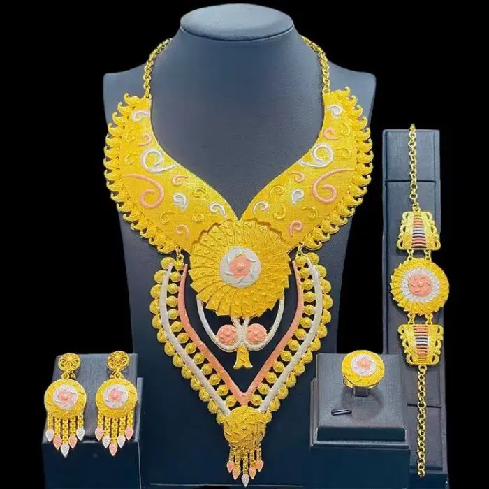 Jewelry Dubai African Gold Necklace Set Women France Wedding Plated  Earrings New