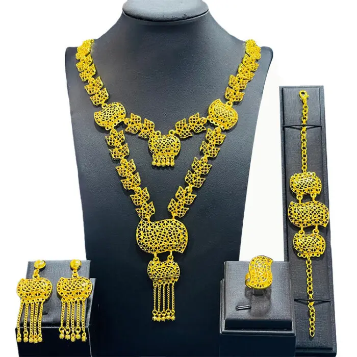 22K Gold Plated 14'' Indian Wedding Dubai Gold Necklace Earrings Set Ja861  | eBay