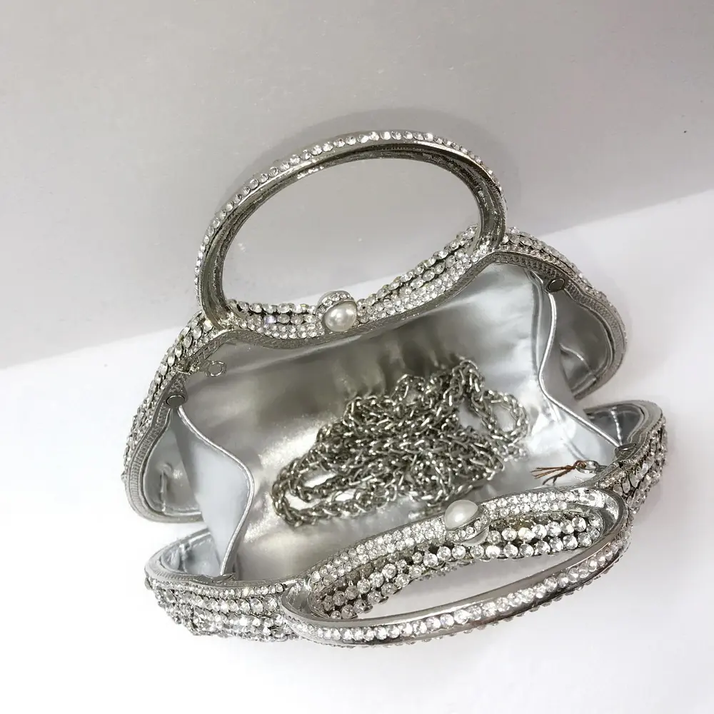 Buy Silver Embellished Crystal Diamond Shaped Clutch by Alor Bags Online at  Aza Fashions.