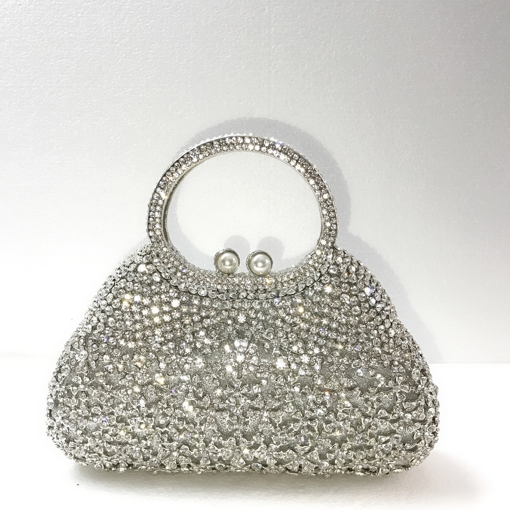 Pearl and Diamond accented clutch | Silver clutch bag, Silver clutch purse,  Beige clutches
