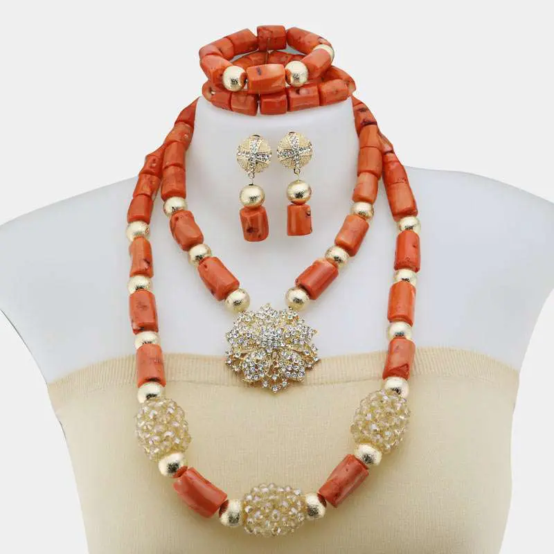 Big Real Coral Bead Traditional Nigerian Wedding African Coral Beads  Jewelry Set Women Party Anniversary Gift Jewelry Cnr885 - Jewelry Sets -  AliExpress