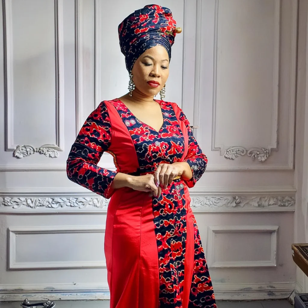 44. Vibrant Red and Black Boubou Femme Style